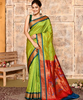 Lime Green Yeola Paithani Silk Saree